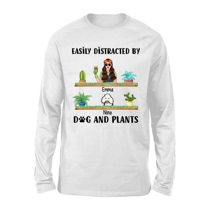 Easily Distracted by Dogs and Plants - Personalized Gifts Custom Gardener Shirt for Dog Mom, Gardeners Gifts