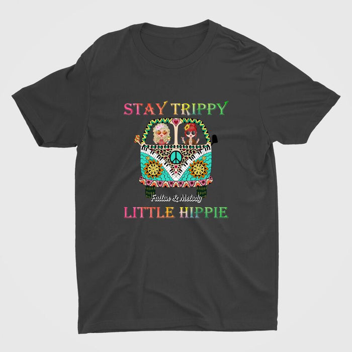 Up To 2 Chibi Stay Trippy Little Hippie - Personalized Shirt For Her, Friends, Sisters, Hippie