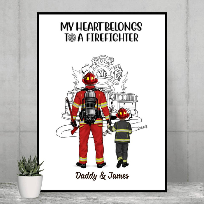 My Heart Belongs to a Firefighter - Personalized Gifts Custom Poster for Family, Dad