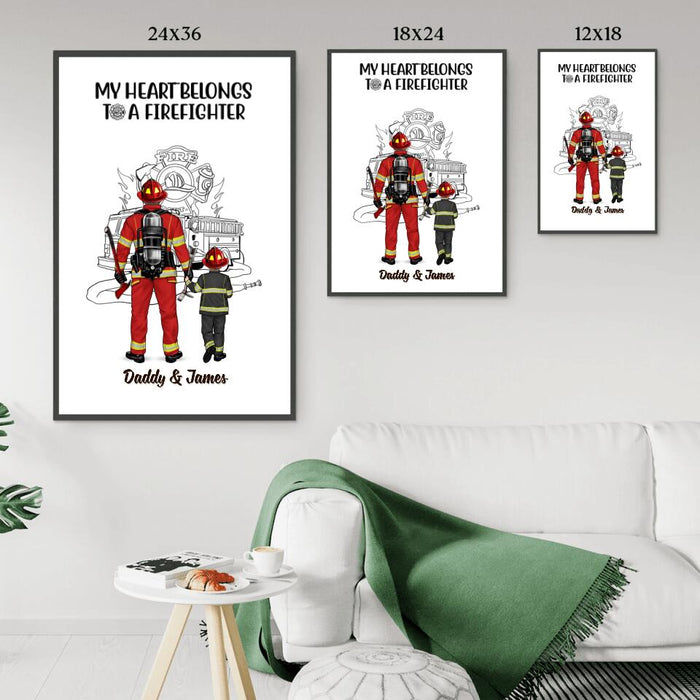 My Heart Belongs to a Firefighter - Personalized Gifts Custom Poster for Family, Dad