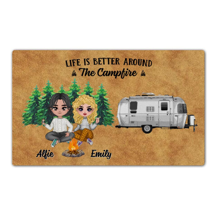 Life Is Better Around the Campfire - Camping Personalized Gifts Custom Doormat for Couples
