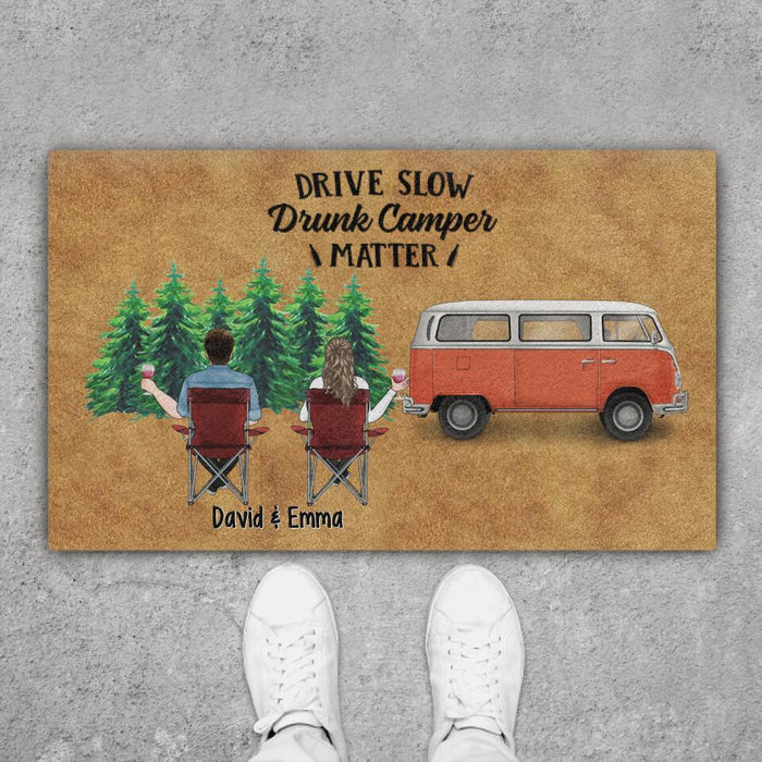 Drive Slow Drunk Camper Matter - Camping Personalized Gifts Custom Doormat for Couples