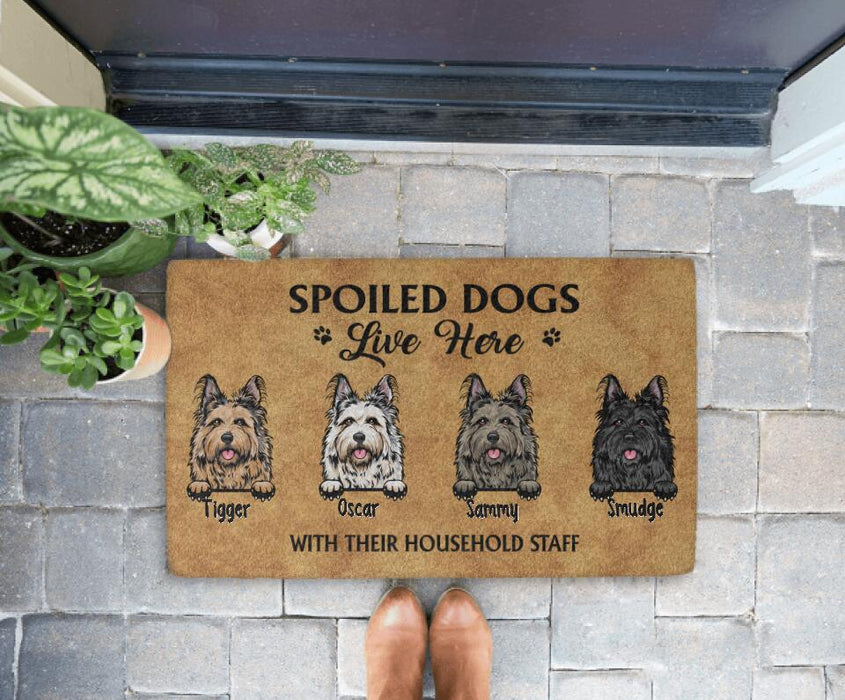 Spoiled Dogs Live Here With Their Household Staff - Dog Personalized Gifts Custom Doormat For Family