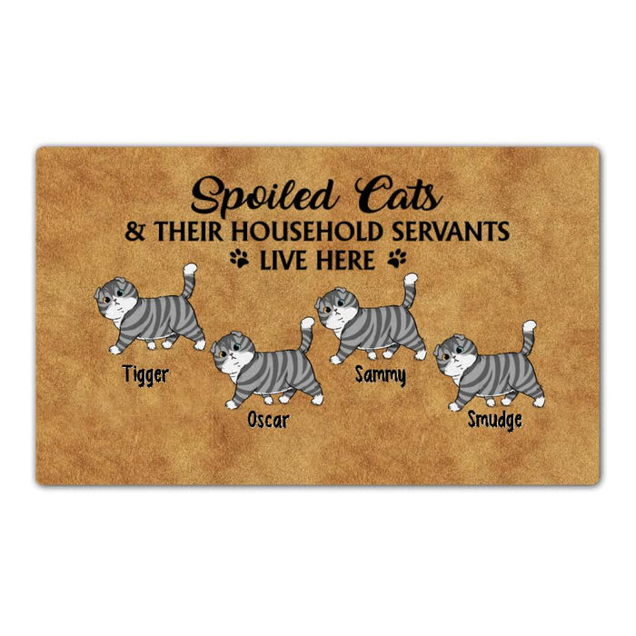 Spoiled Cats and Their Household Servants Live Here - Cat Personalized Gifts Custom Doormat for Family