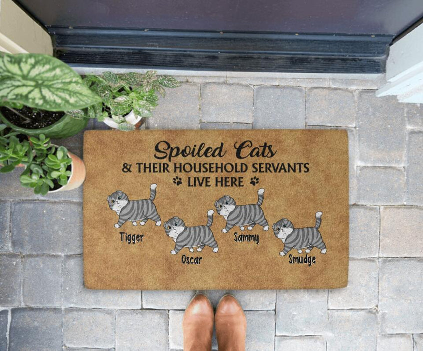 Spoiled Cats and Their Household Servants Live Here - Cat Personalized Gifts Custom Doormat for Family