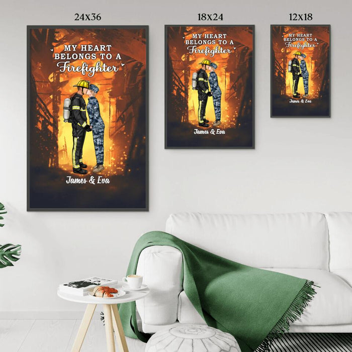 My Heart Belongs To A Firefighter - Personalized Poster Firefighter, EMS, Nurse, Police Officer, Military