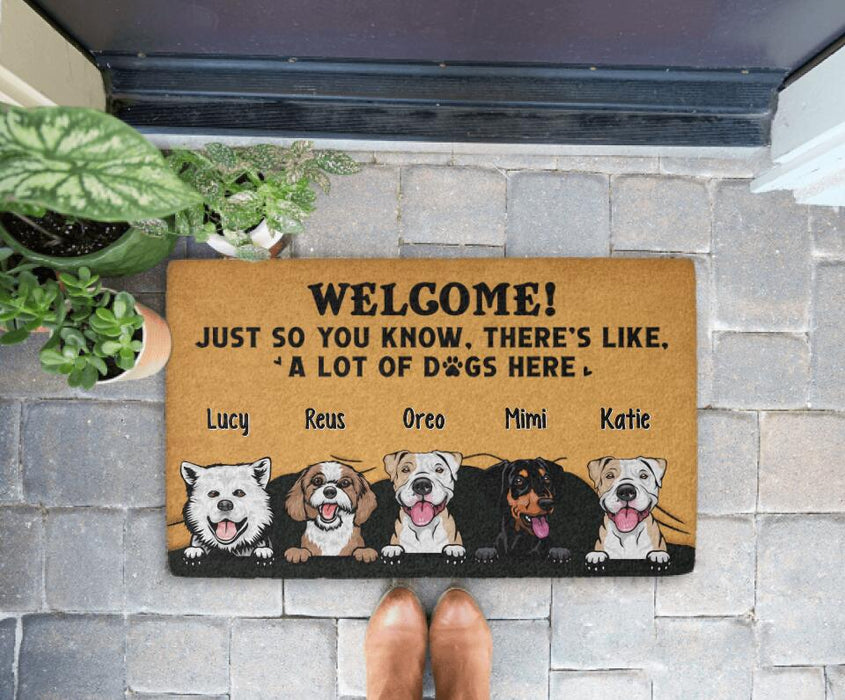 Welcome a Lot of Dogs Here - Dog Personalized Gifts Custom Doormat for Family