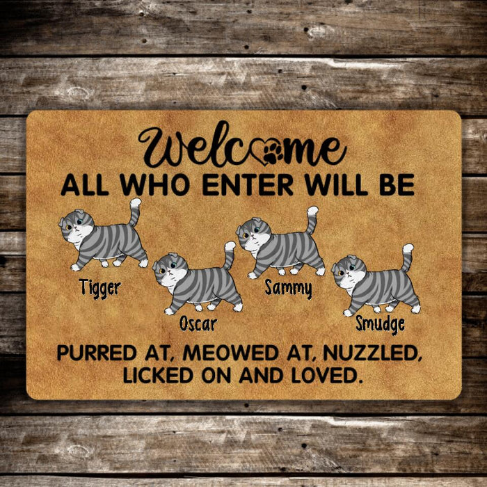Welcome All Who Enter - Cat Personalized Gifts Custom Doormat For Family