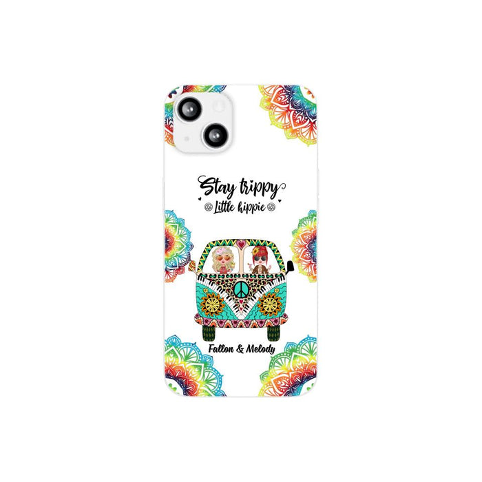 Up To 2 Chibi Stay Trippy Little Hippie - Personalized Phone Case For Her, Friends, Sisters, Hippie