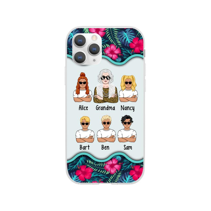 Up to 4 Kids Floral Grandma - Personalized Gifts Custom Phone Case for Grandma