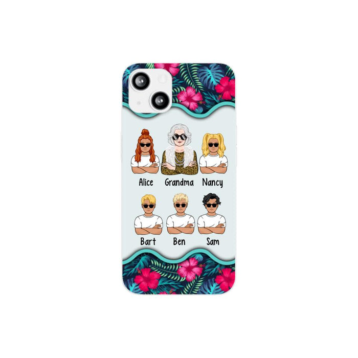 Up to 4 Kids Floral Grandma - Personalized Gifts Custom Phone Case for Grandma