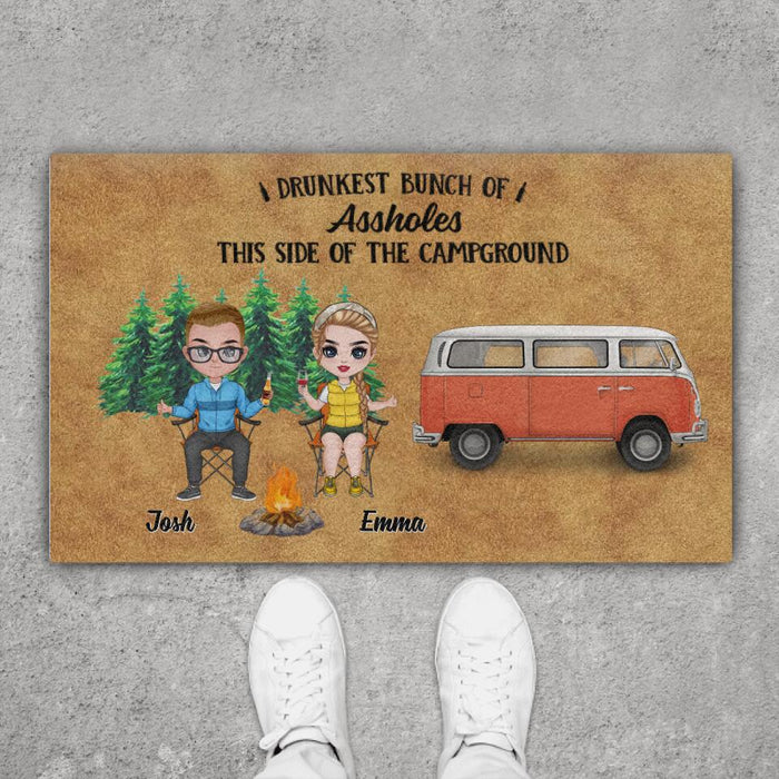 Drunkest Bunch of Assholes This Side of the Campground - Camping Personalized Gifts Custom Doormat for Couples
