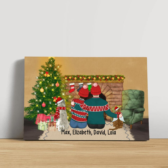 Personalized Canvas, Christmas Couple With Pets, Gift For Christmas
