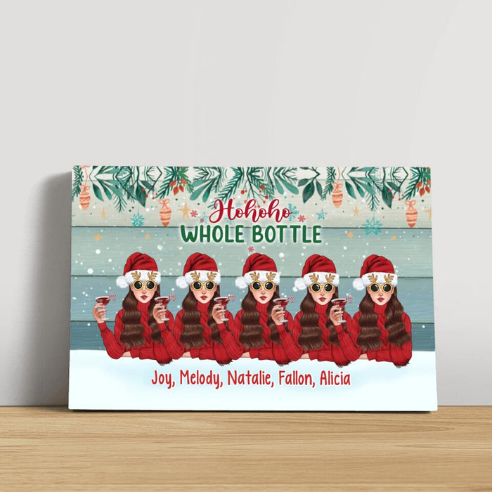 Up To 5 Girls Running On Wine And Christmas Cheer - Personalized Canvas For Friends, Christmas