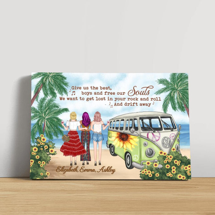 Personalized Canvas, Hippie Girls On Beach, Christmas Gifts for Boho and Car Lovers