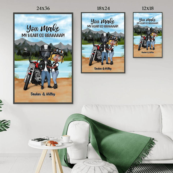 Motorcycle Couple Hugging, Riding Partners - Personalized Poster For Motorcycle Lovers, Bikers