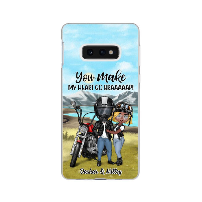 Motorcycle Couple Hugging, Riding Partners Motorcycle Couple Hugging, Riding Partners