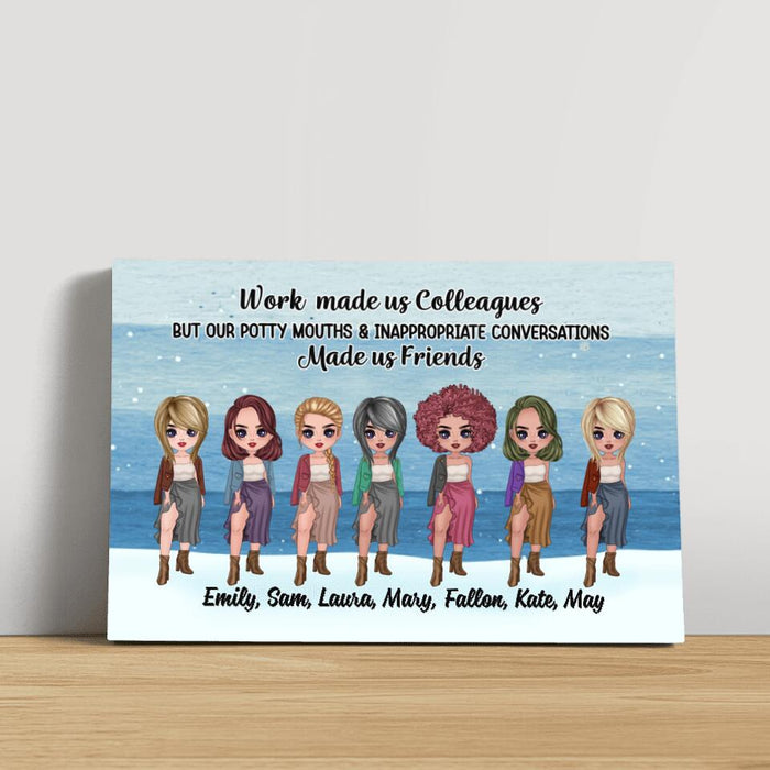 Personalized Canvas, Up To 7 Girls, Gift For Colleagues, Coworkers, Chibi Girls, Sisters, Work Made Us Colleagues