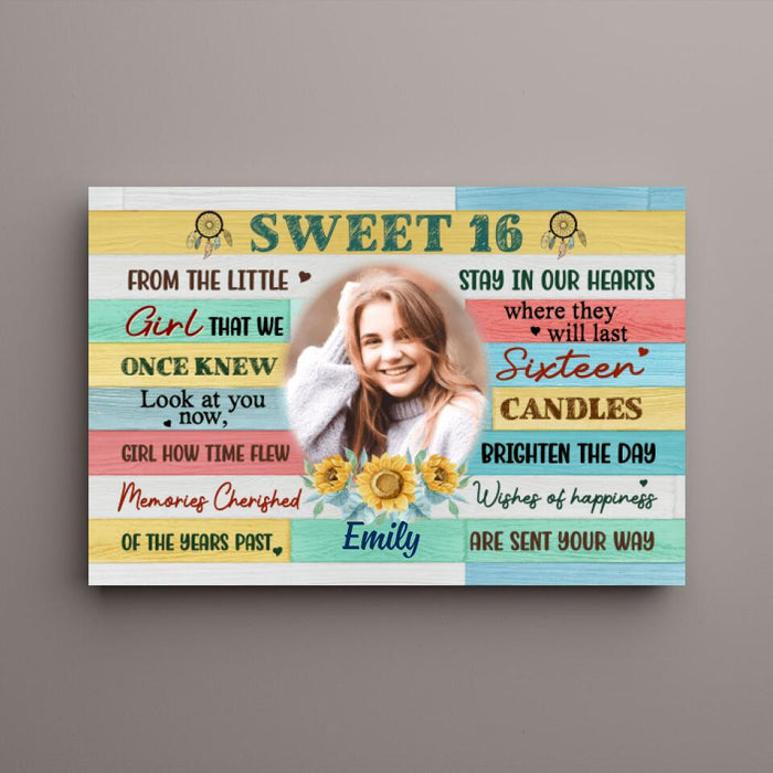 Sweet 16 Happy Birthday - Personalized Canvas For Daughter, For Sister, Niece, 16th Birthday