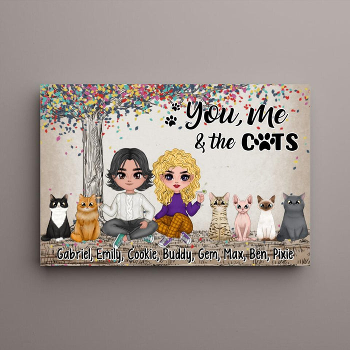 You, Me, and the Cats - Personalized Gifts for Custom Cat Canvas for Cat Mom and Cat Dad, Cat Lovers