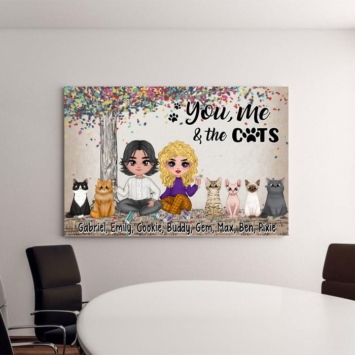 You, Me, and the Cats - Personalized Gifts for Custom Cat Canvas for Cat Mom and Cat Dad, Cat Lovers