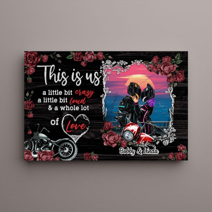 Biker Couple This Is Us - Personalized Canvas For Couples, Him, Her, Motorcycle Lovers