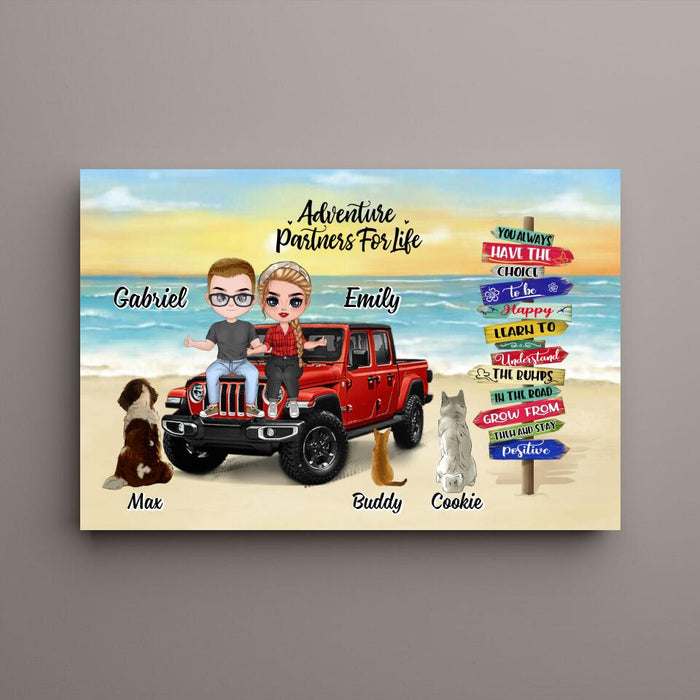 Up To 3 Pets Adventure Partners For Life - Personalized Canvas For Couples, Dog, Cat, Off-Road Lovers