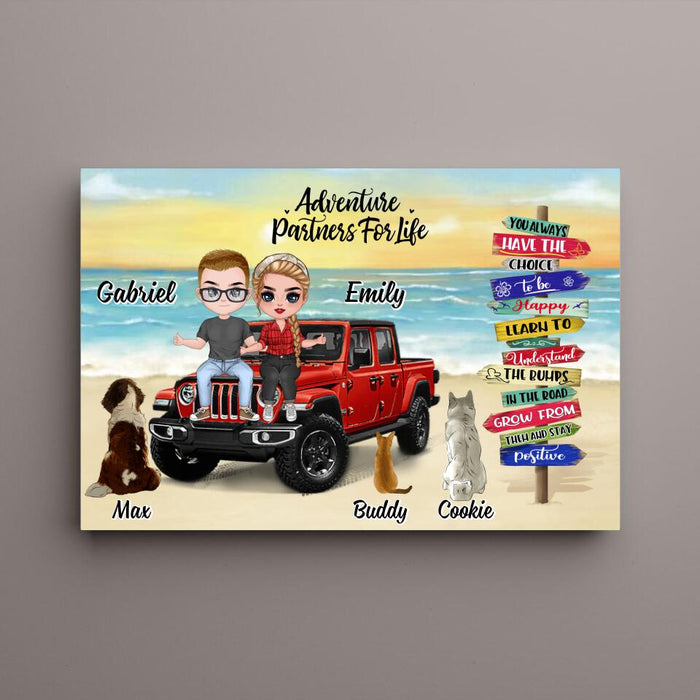 Up To 3 Pets Adventure Partners For Life - Personalized Canvas For Couples, Dog, Cat, Off-Road Lovers