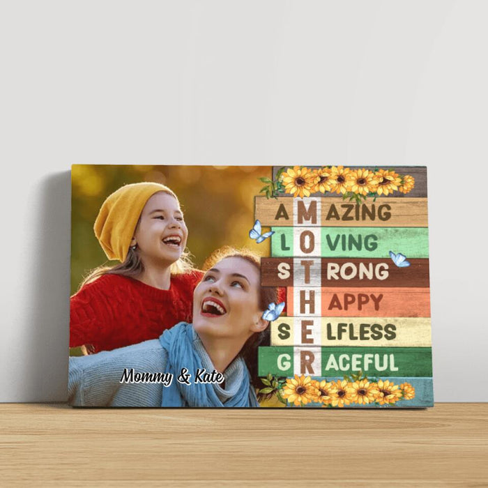 Mother Amazing Loving Strong - Personalized Photo Upload Gifts Custom Canvas for Mom