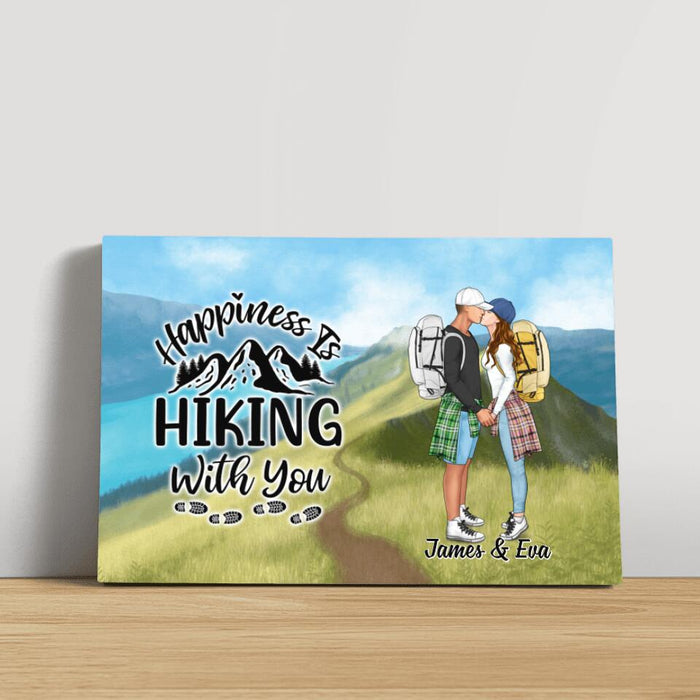 Kissing Hiking Couple - Personalized Canvas For Her, Him