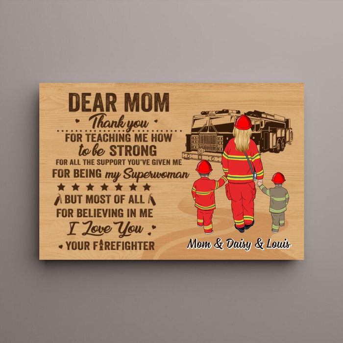 Dear Mom - Personalized Gifts Custom Firefighter Canvas for Mom, Firefighter Gifts