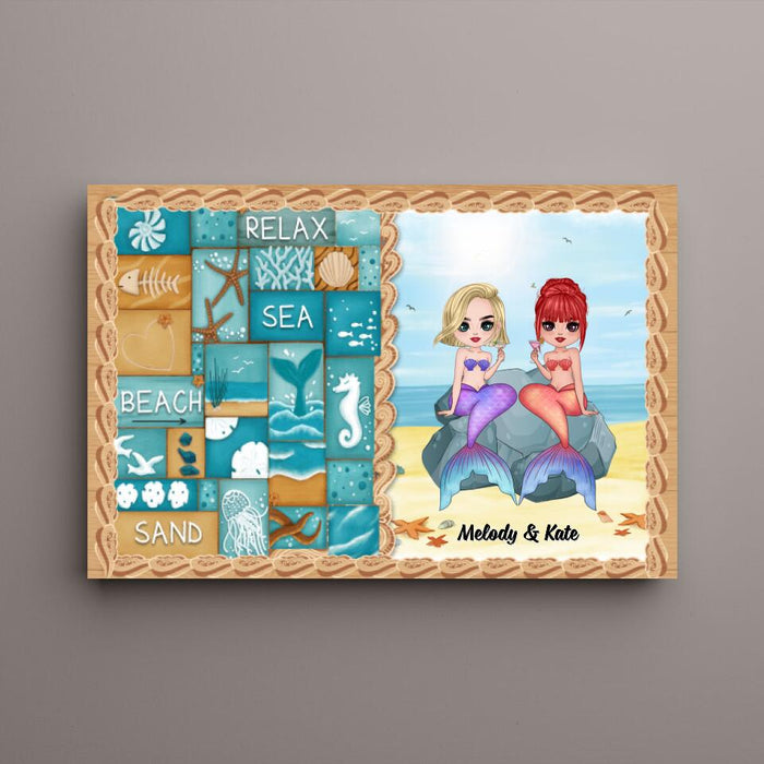 Up To 6 Chibi Relax Sea Beach Sand - Personalized Canvas For Her, Friends, Sister, Mermaid