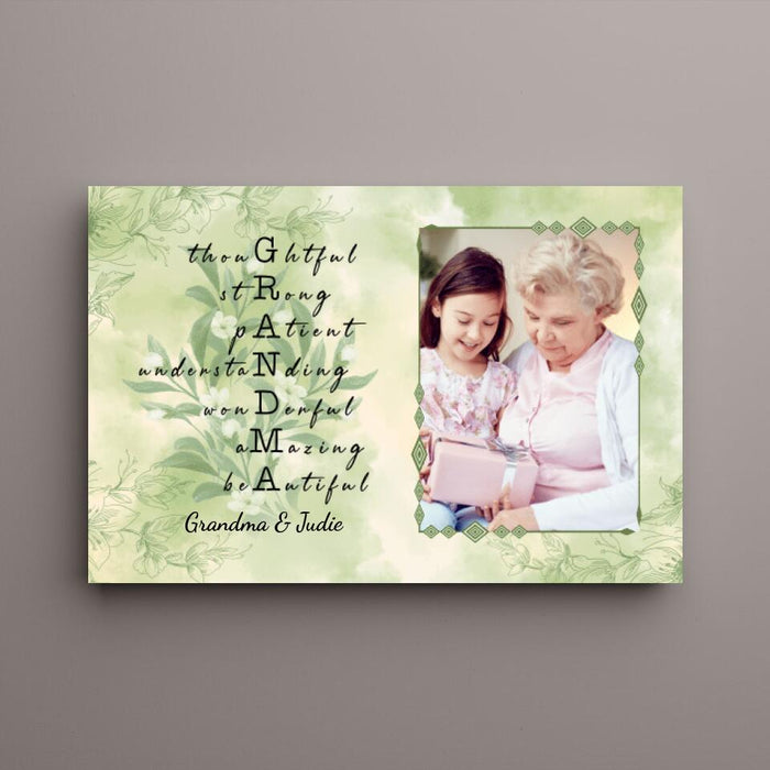 Thoughtful, Strong, Patient Grandma - Personalized Photo Upload Gifts - Custom Canvas for Grandma and Mom