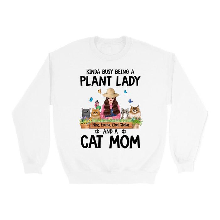 Kinda Busy Being a Plant Lady and a Cat Mom - Personalized Gifts Custom Gardeners Shirt for Cat Mom, Gardeners