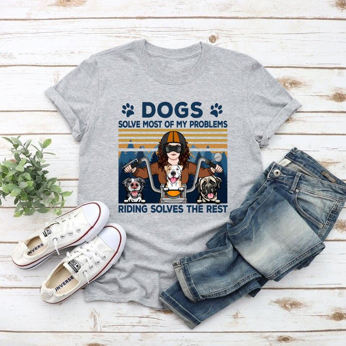 Biker Woman And Her Dogs - Personalized Shirt For Her, Dog Lovers, Motorcycle Lovers