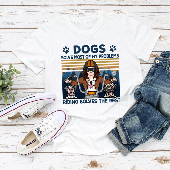 Biker Woman And Her Dogs - Personalized Shirt For Her, Dog Lovers, Motorcycle Lovers
