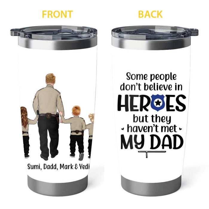 Police Dad And Kids - Personalized Gifts Custom Police Officer Tumbler For Dad, Police Officer Gifts