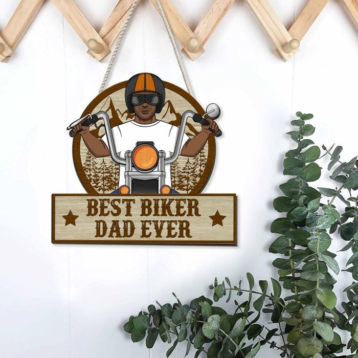 Best Biker Dad Ever - Personalized Gifts for Custom Motorcycle Door Sign for Dad, Motorcycle Lovers