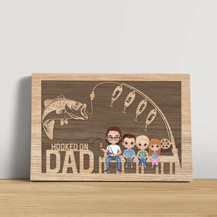 Up to 3 Kids Hooked on Dad - Personalized Gifts Custom Fishing Canvas for Dad, Fishing Lovers