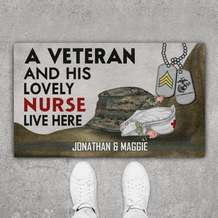 A Veteran And His Lovely Nurse - Military Personalized Gifts Custom Doormat For Couples