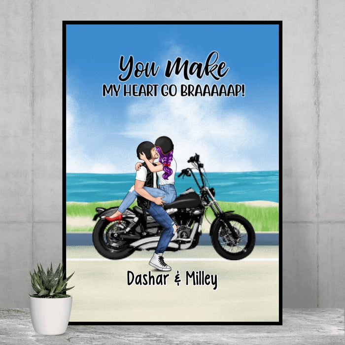 Kissing Motorcycle Couple - Personalized Poster For Him, For Her, Motorcycle Lovers