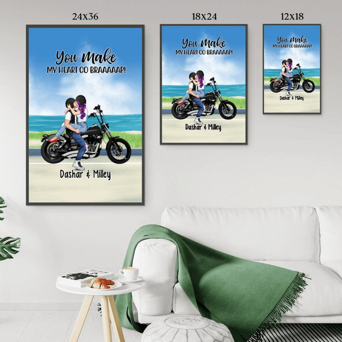 Kissing Motorcycle Couple - Personalized Poster For Him, For Her, Motorcycle Lovers