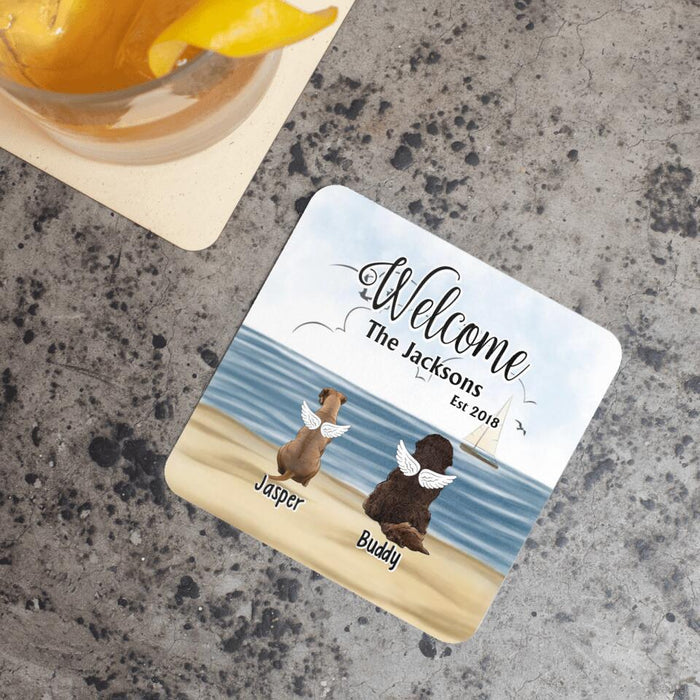Dog Cat Sitting Dog Sitting On The Beach - Personalized Coasters For Dog Cat Lovers