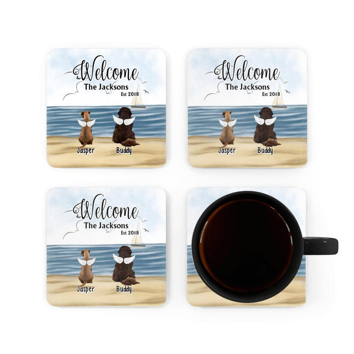 Dog Cat Sitting Dog Sitting On The Beach - Personalized Coasters For Dog Cat Lovers