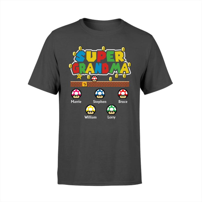 Super Grandma with Up to 5 Kids - Personalized Gifts Custom Gamer Shirt for Kids for Grandma, Gamer