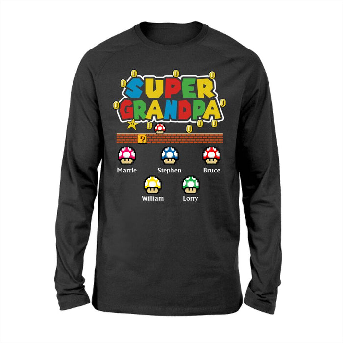 Super Grandpa With Upto 5 Kids - Personalized Gifts Custom Shirt for Grandpa, Game Lovers, Family Gifts