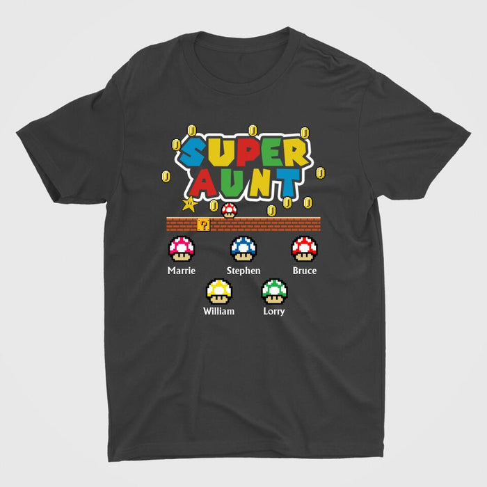 Super Aunt With Up To 5 Kids - Personalized Shirt For Aunt, Kids, Games