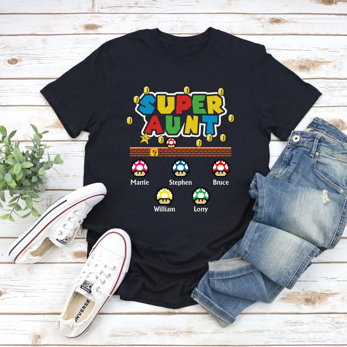 Super Aunt With Up To 5 Kids - Personalized Shirt For Aunt, Kids, Games