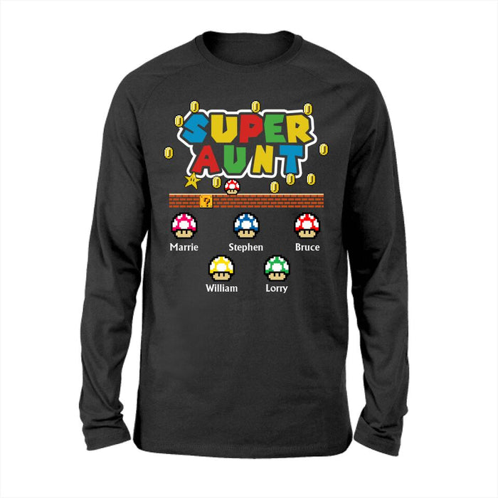 Super Aunt With Up To 5 Kids - Personalized Shirt For Aunt, Kids, Games