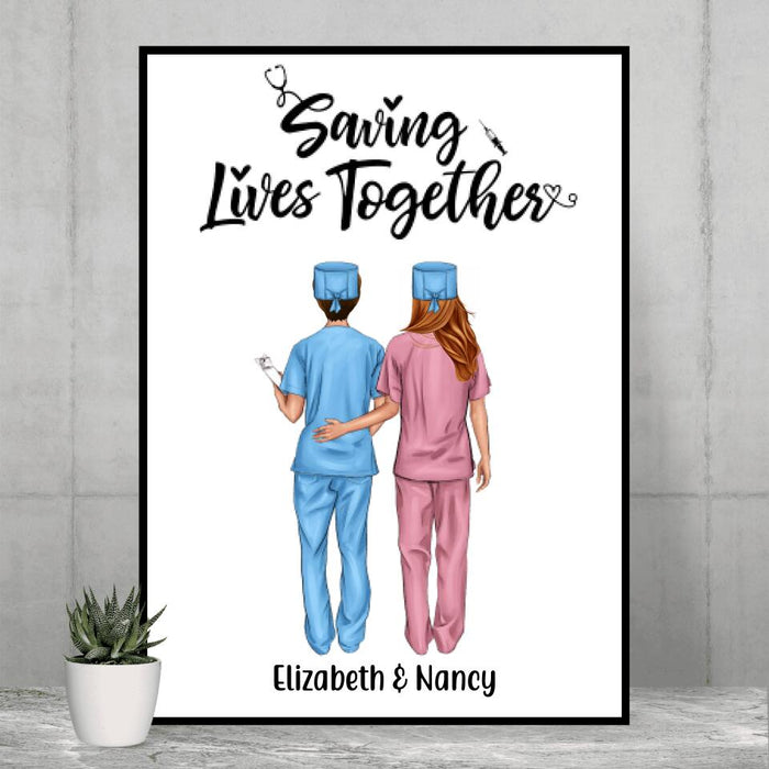 Livin's The Scrub Life - Personalized Nurse Poster, Nurse Best Friends, Gift for Nurses